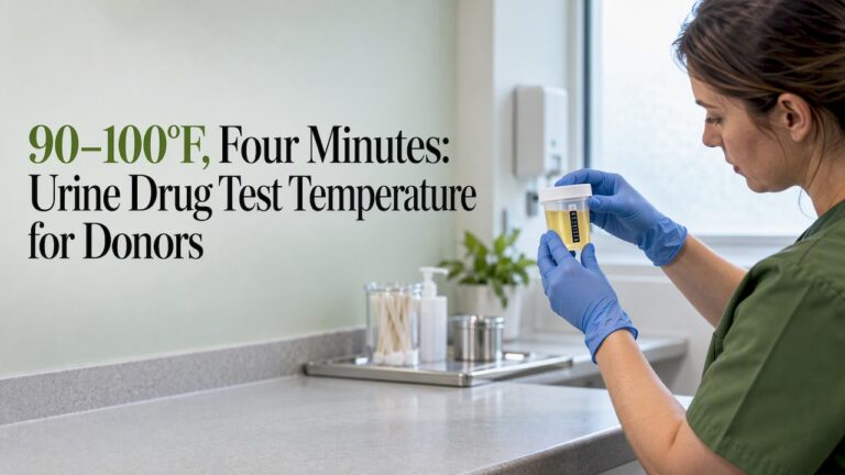Technician checking urine specimen temperature