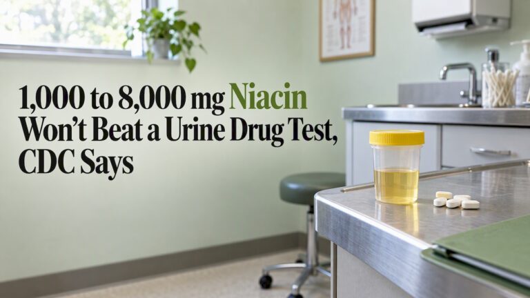 Niacin tablets beside urine specimen cup