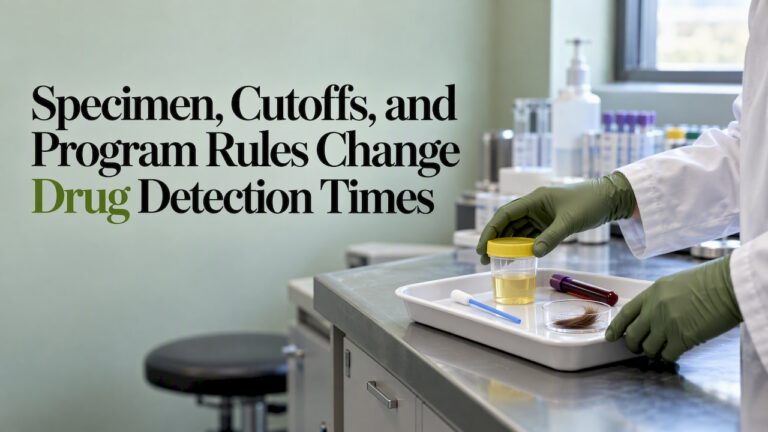 Four specimen types arranged in a toxicology laboratory